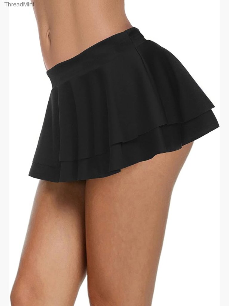 Pleated Mini Skirt Ruffle High Waist Stretchy Flounce Skater